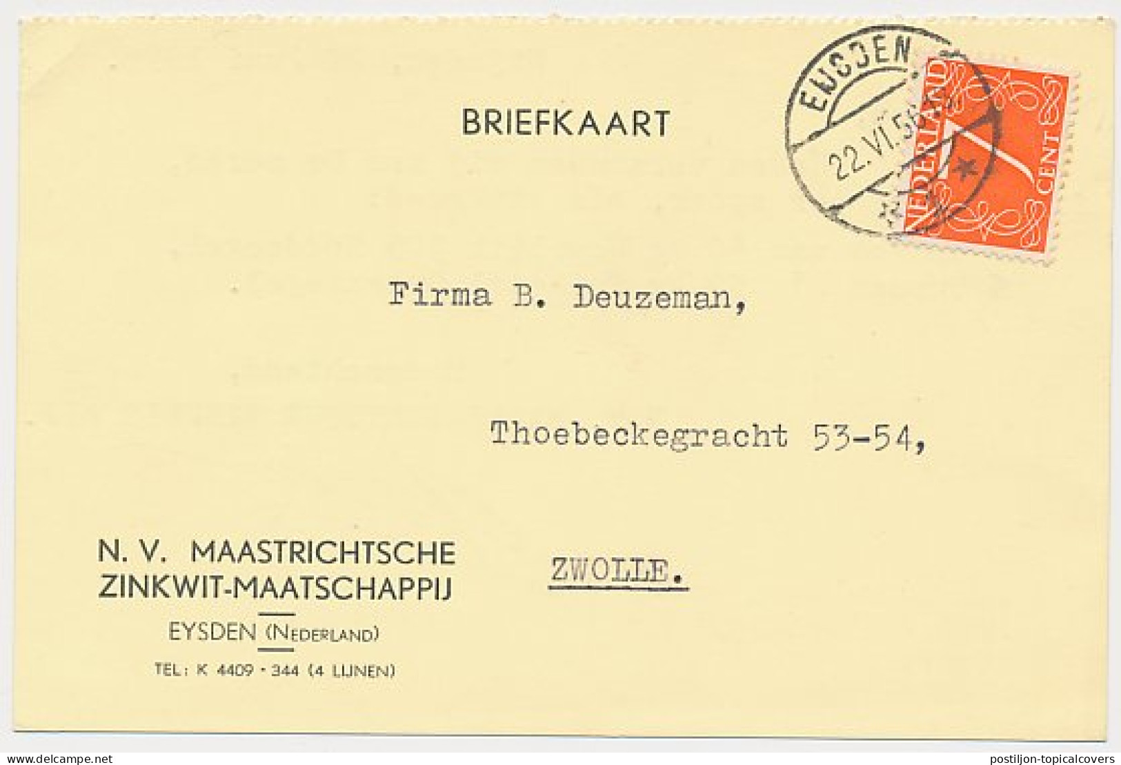 Firma Briefkaart Eijsden 1956- Maastrichtse Zinkwit Maatschappij - Non Classés