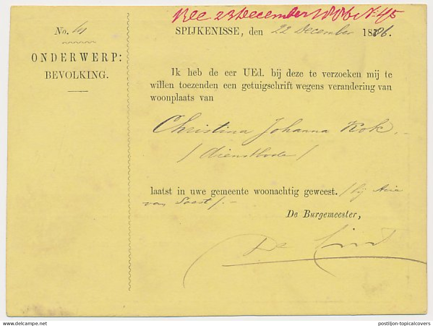 Kleinrondstempel Spijkenisse 1886 - Non Classés