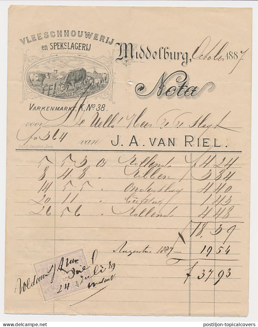 Nota Middelburg 1887 - Vleeschhouwerij - Spekslagerij - Pays-Bas