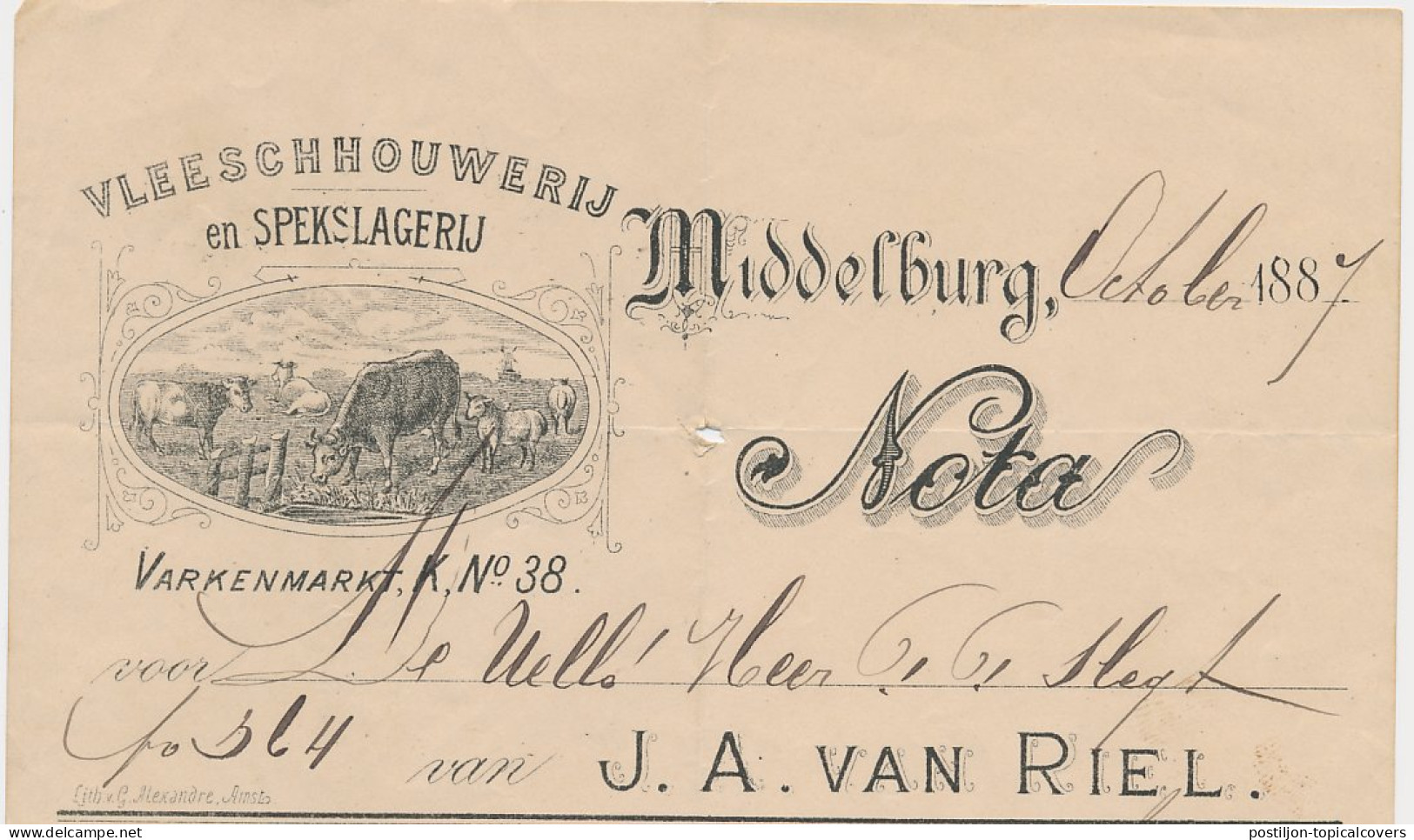 Nota Middelburg 1887 - Vleeschhouwerij - Spekslagerij - Netherlands