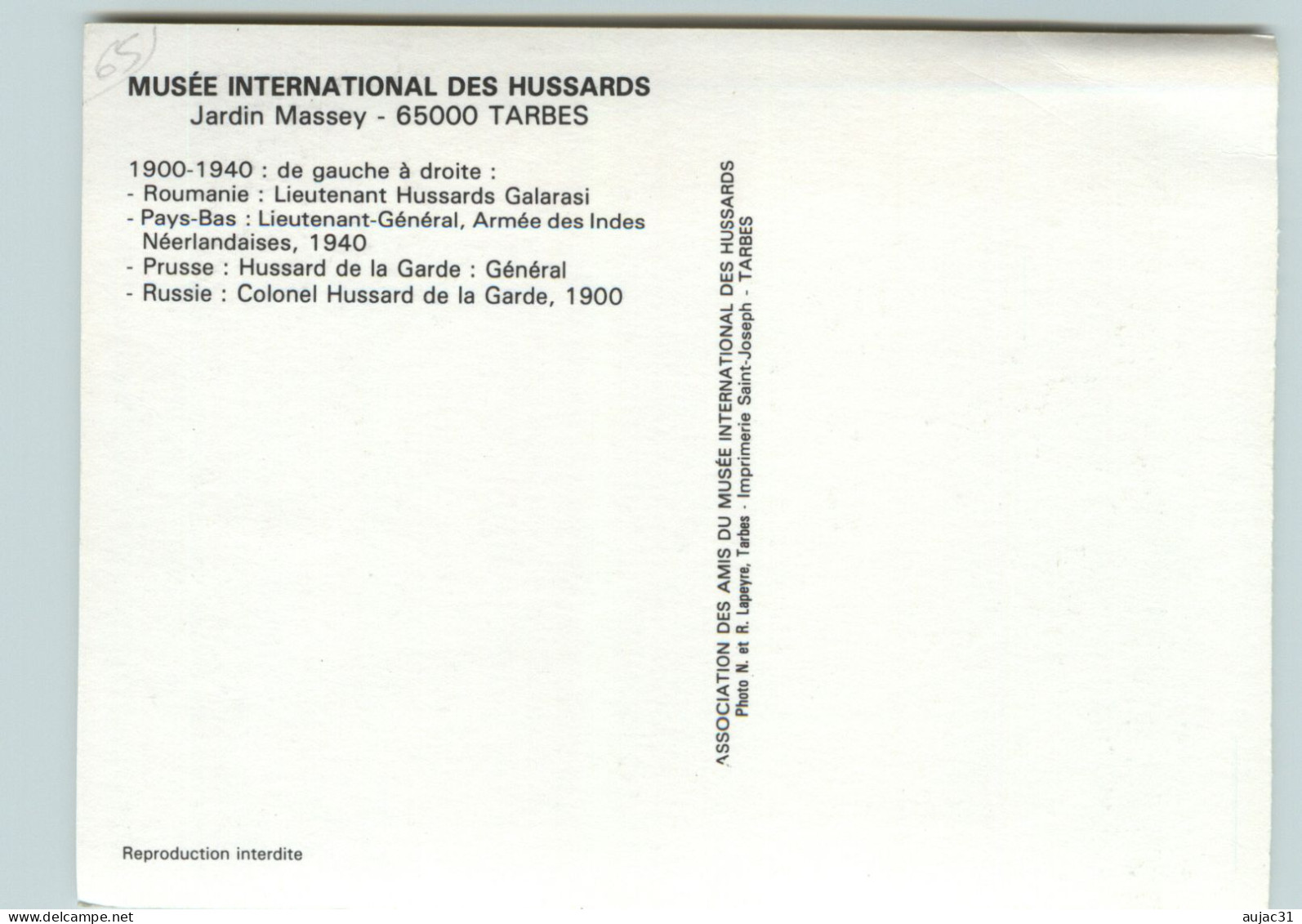 Dép 65 - Militaria - Tarbes - Musée International des Hussards - 5 cartes - état