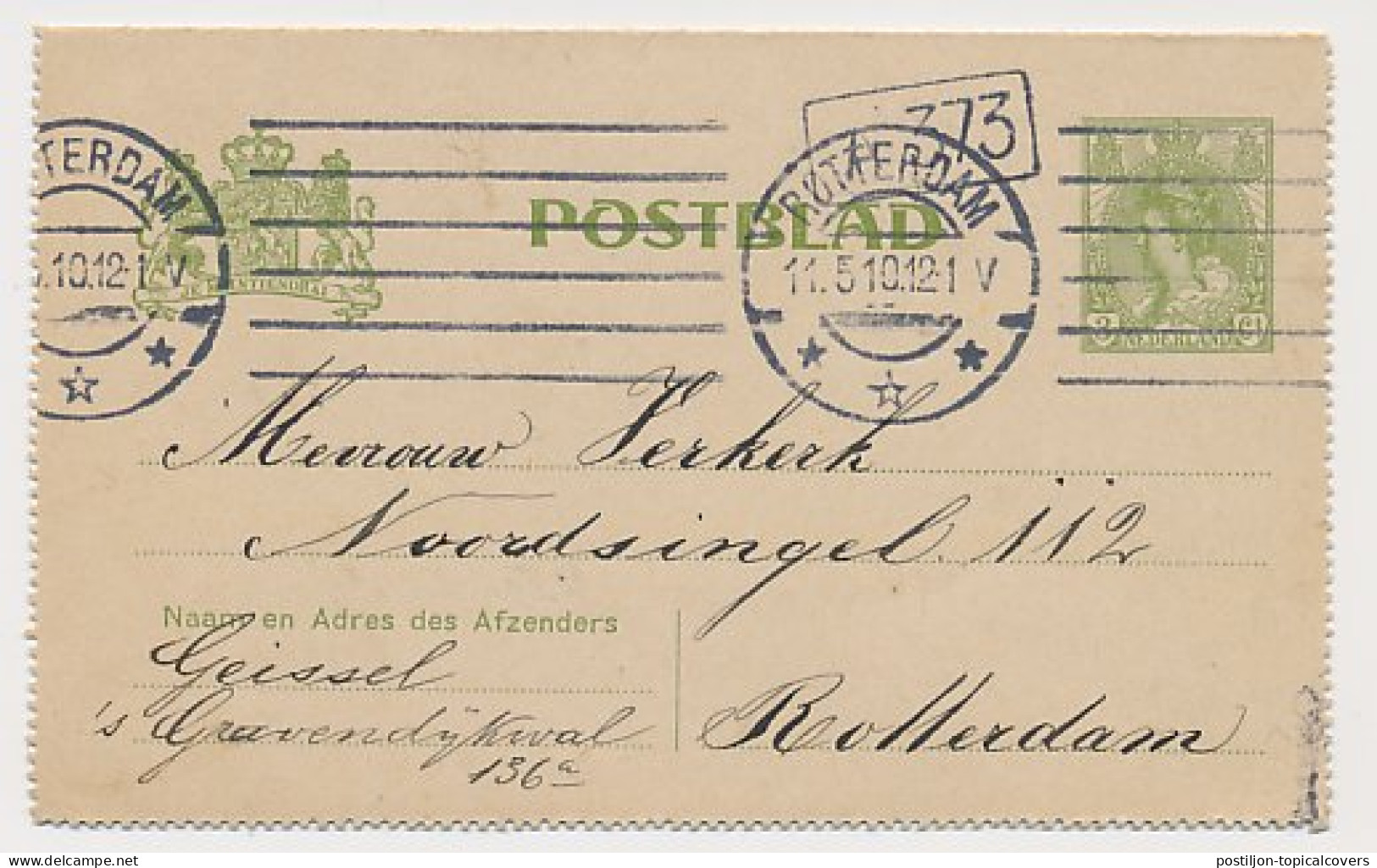 Postblad G. 11 Locaal Te Rotterdam 1910 - Postwaardestukken