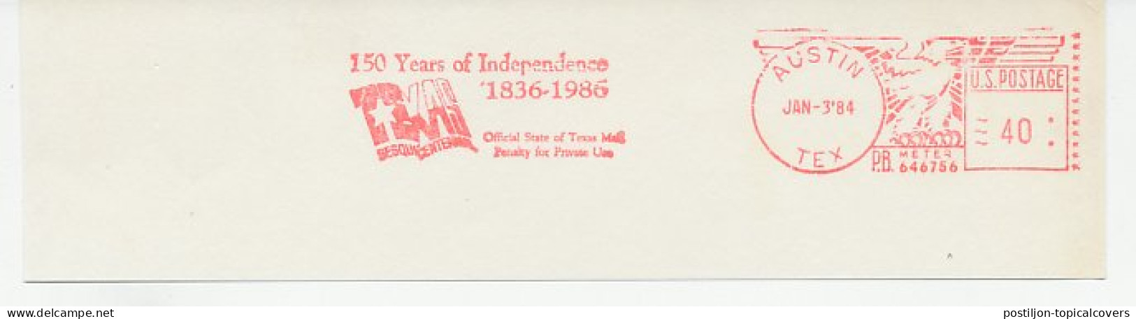 Meter Cut USA 1984 Texas - 150 Years Of Independence - Sonstige & Ohne Zuordnung