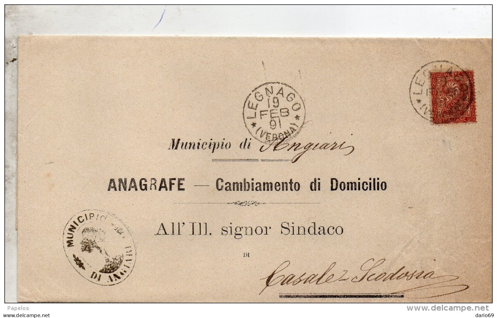 1891  LETTERA CON ANNULLO   LEGNAGO    VERONA - Marcofilía