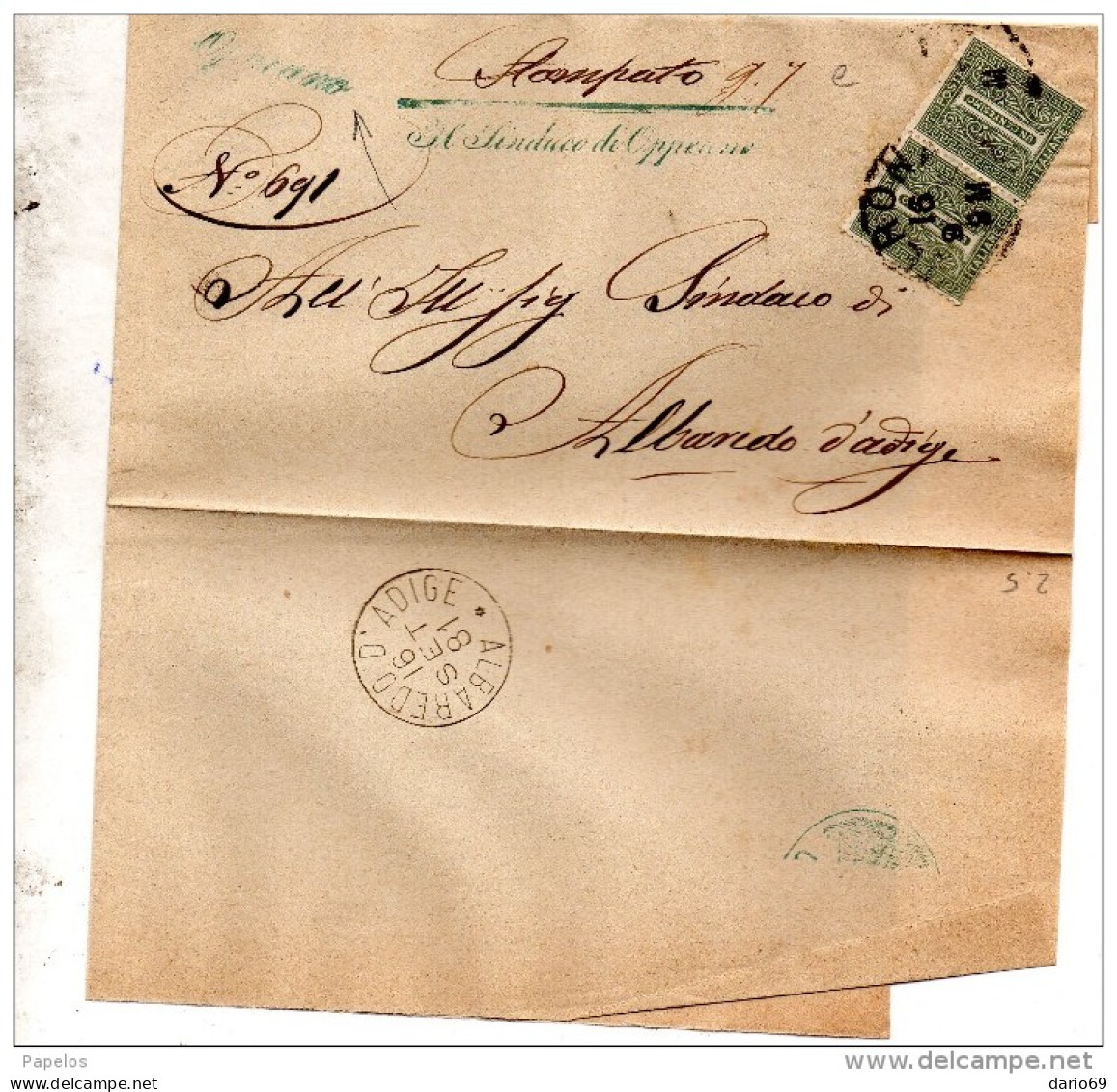 1881 LETTERA CON ANNULLO  OPPEANO IN CORSIVO    VERONA +  ALBAREDO - Marcofilía