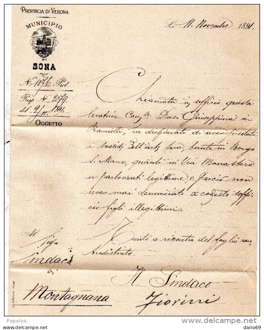 1891  LETTERA CON ANNULLO  OTTAGONALE SONA  VERONA - Storia Postale