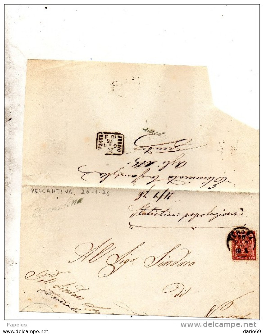 1876  LETTERA CON ANNULLO  PESCANTINA IN CORSIVO  VERONA - Poststempel