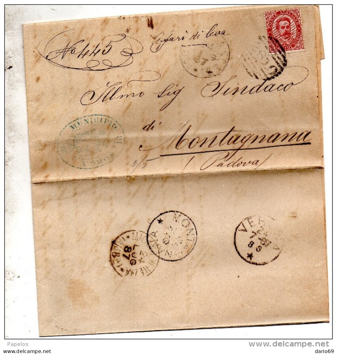 1887  LETTERA CON ANNULLO  AMBULANTE MILANO - VENEZIA + ISOLA DELLA SCALA    VERONA + SORGA - Marcophilia