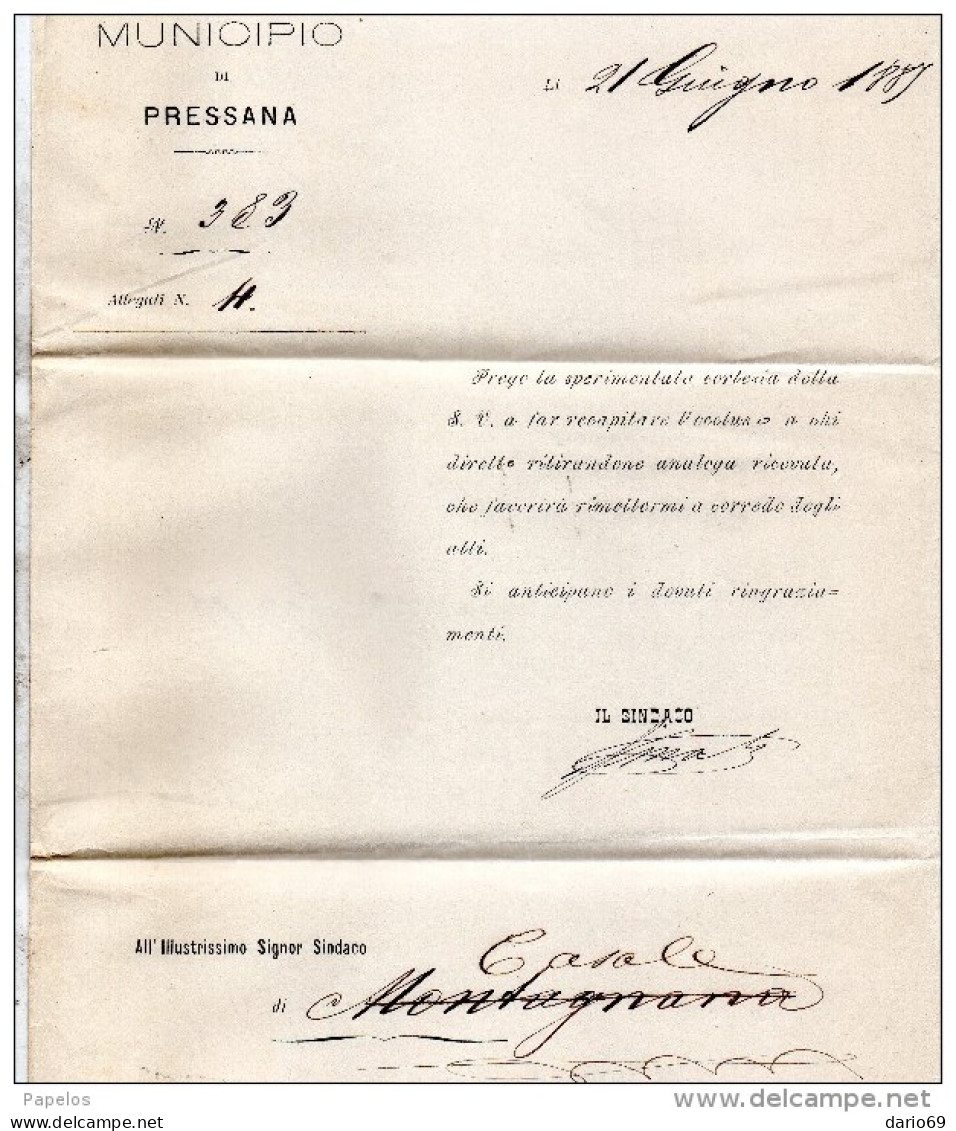 1887  LETTERA CON ANNULLO  PRESSANA  VERONA - Storia Postale