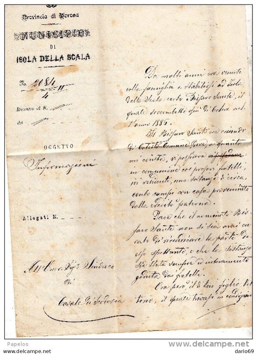 1891  LETTERA CON ANNULLO  ISOLA DELLA SCALA   VERONA - Marcophilie