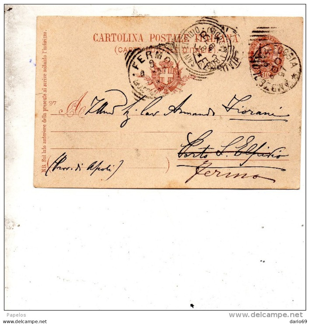 1897  CARTOLINA CON ANNULLO AMBULANTE BOLOGNA  - FOGGIA - Stamped Stationery