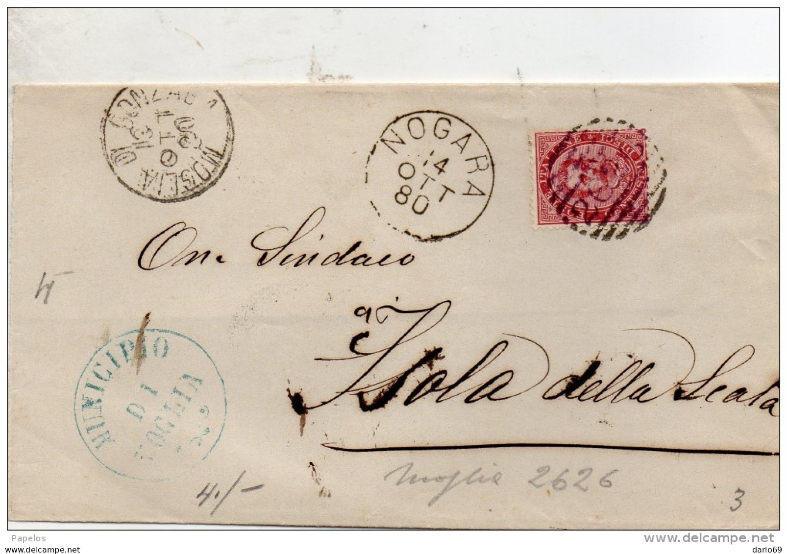 1880 LETTERA CON ANNULLO NUMERALE MOGLIA DI GONZAGA MANTOVA + NOGARA    VERONA - Storia Postale