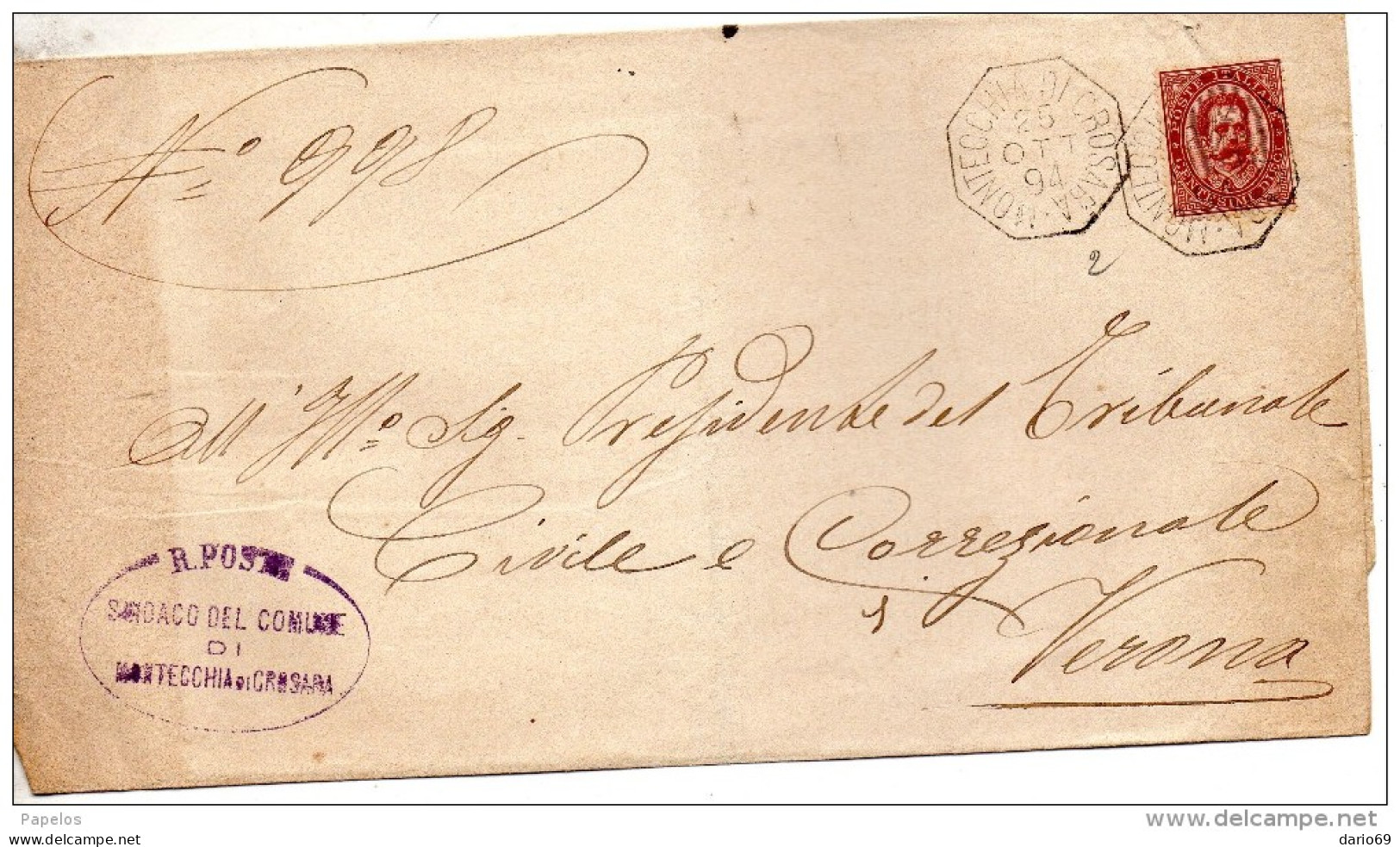 1894 LETTERA CON ANNULLO MONTECCHIA DI CROSARA   VERONA - Poststempel