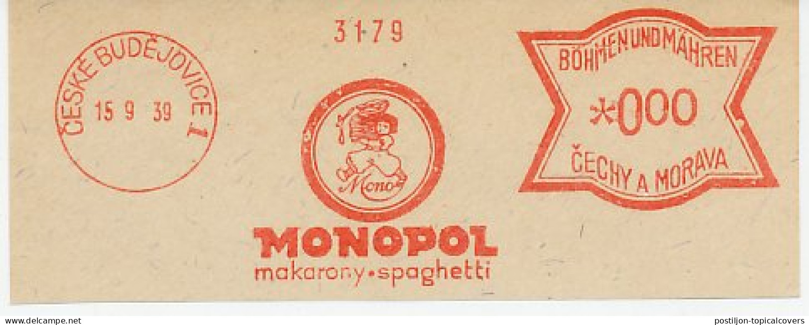 Meter Proof / Test Strip Bohemia And Moravia 1939 Spaghetti - Macaroni - Monopol - Food