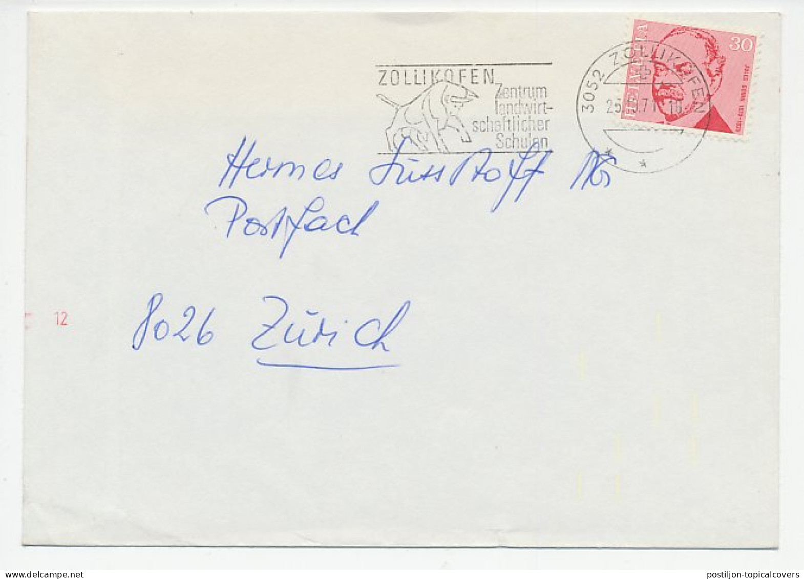 Cover / Postmark Swizerland 1971 Bull - Agricultural Schools - Granjas