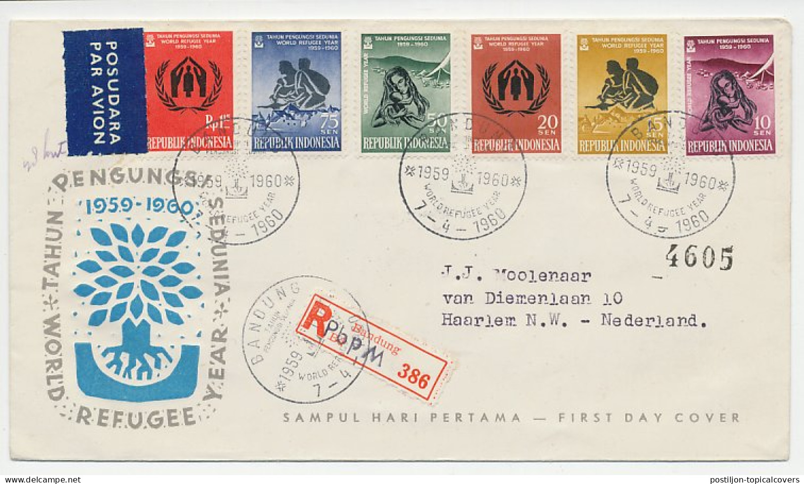 Registered Cover / Postmark Indonesia 1960 United Nations - World Refugee Year - VN