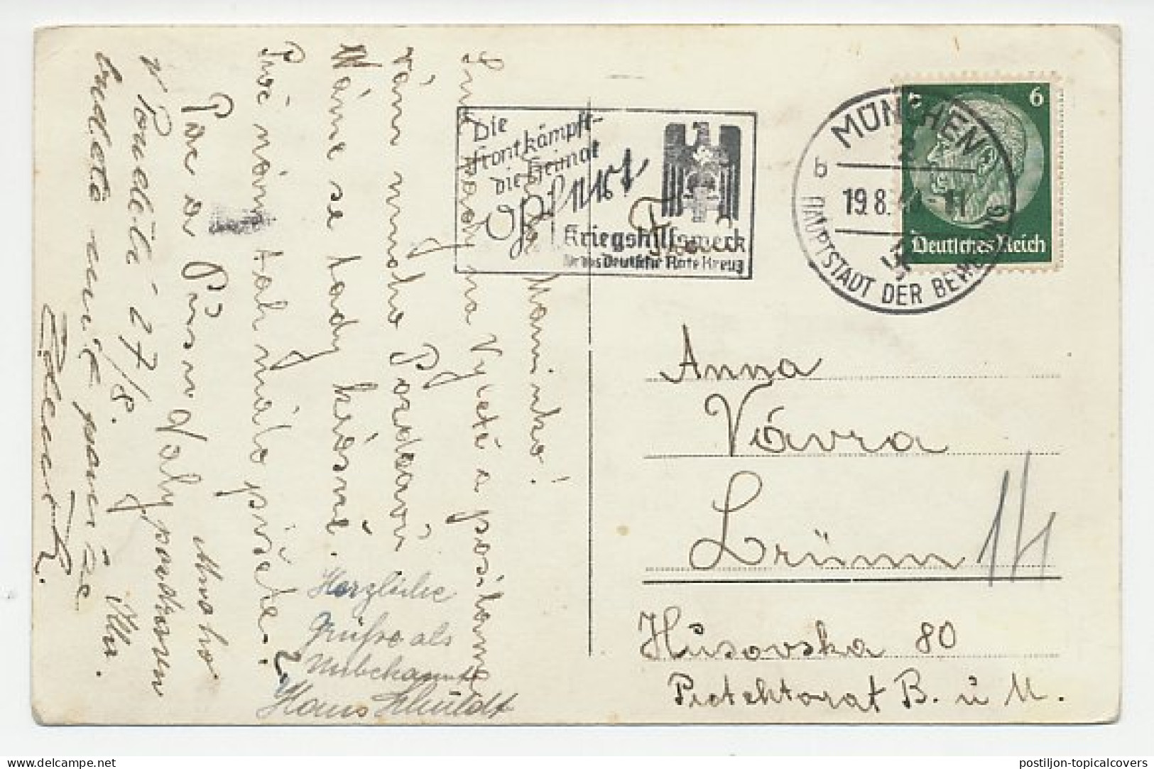 Card / Postmark Deutsches Reich / Germany 1940 Rec Cross - Warfare - Croix-Rouge