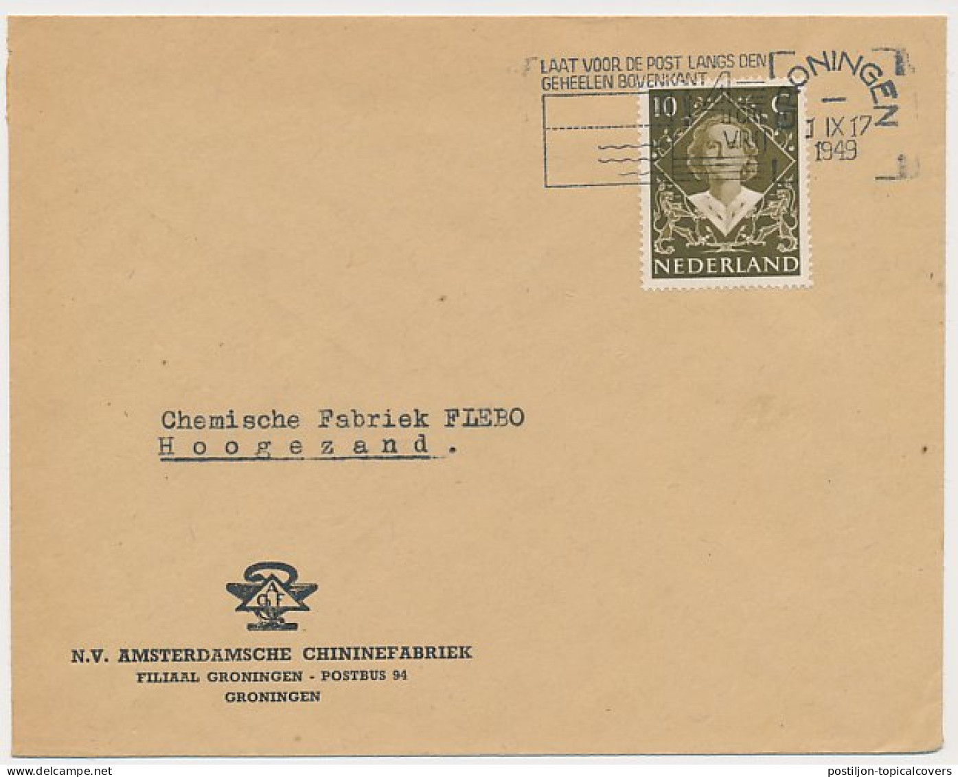 Firma Envelop Groningen 1949 - Amsterdamse Chininefabriek - Unclassified