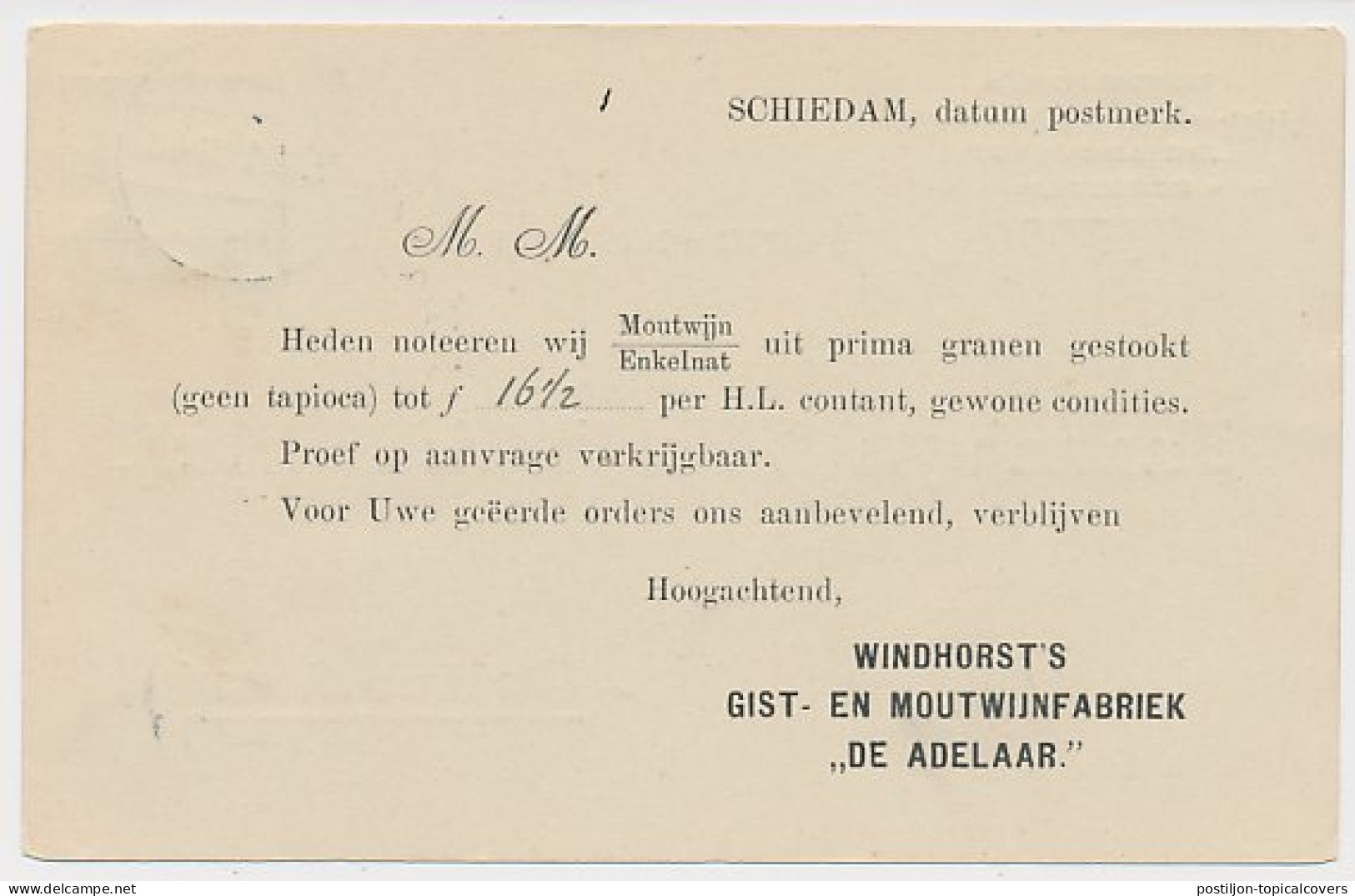 Firma Briefkaart Schiedam 1914 -Gist- Moutwijnfabriek De Adelaar - Non Classés
