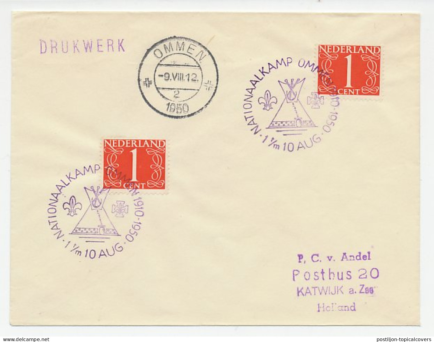 Cover / Postmark Netherlands 1950 National Scouting Camp Ommen - Other & Unclassified