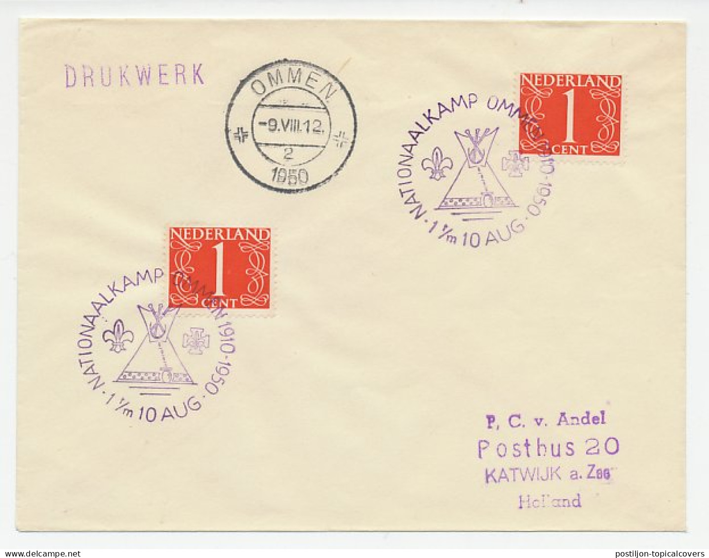 Cover / Postmark Netherlands 1950 National Scouting Camp Ommen - Andere & Zonder Classificatie