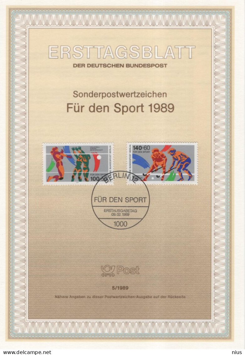 Germany Deutschland 1989-5 Fur Den Sport, Volleyball, Field Grass Hockey Feldhockey, Canceled In Berlin - 1981-1990