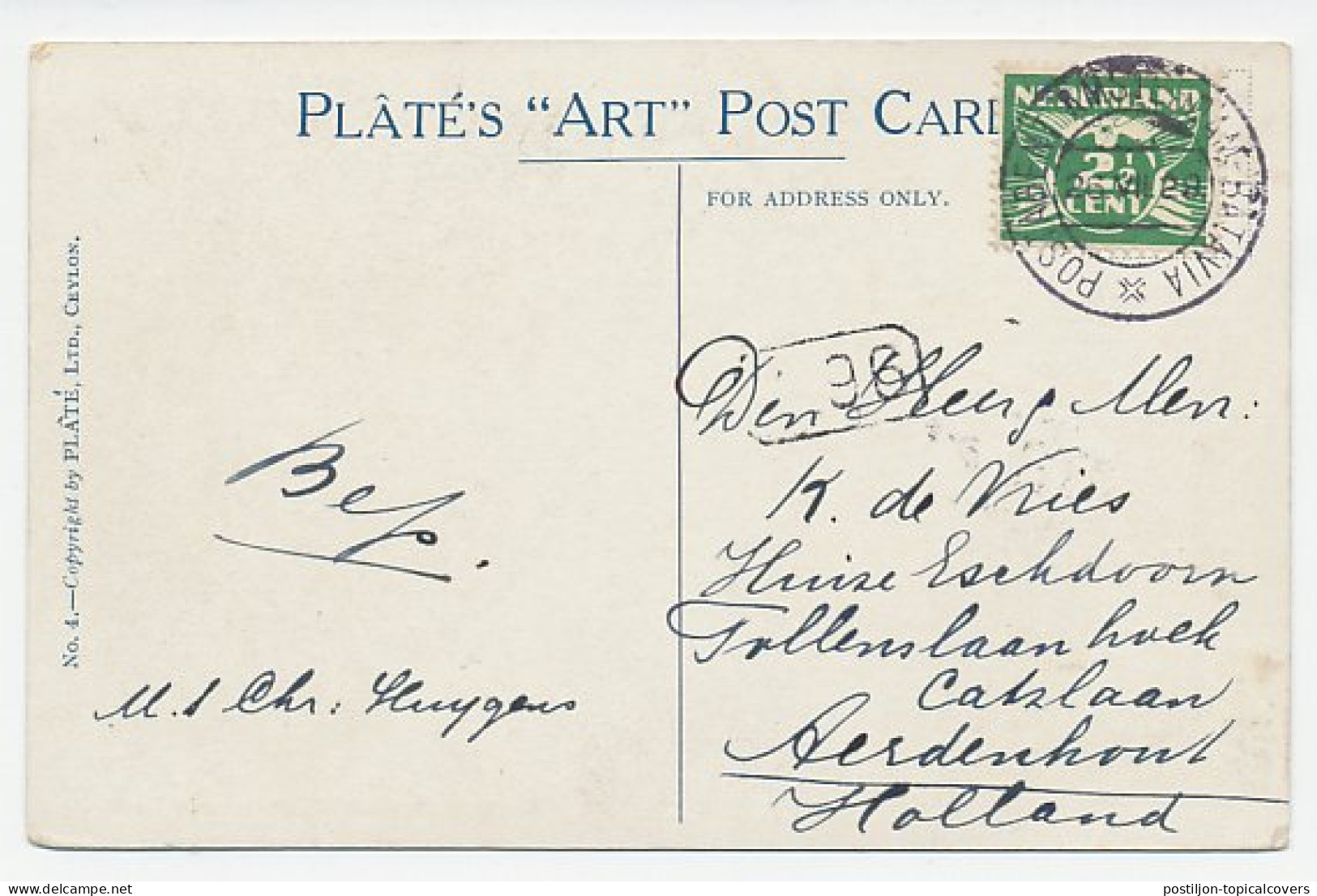 Postagent Amsterdam - Batavia 1929 : Ceylon - Aerdenhout - Non Classés