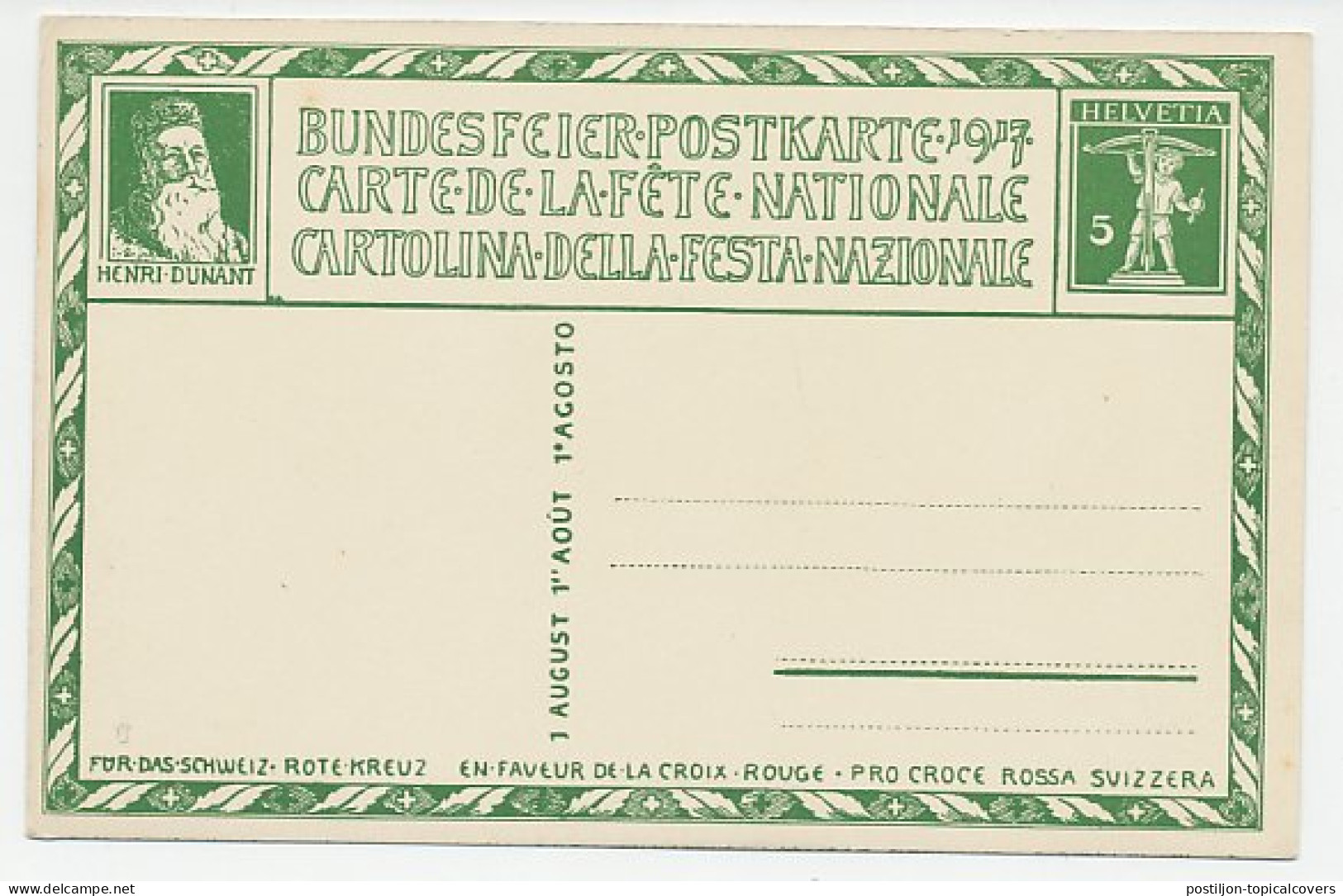 Postal Stationery Switzerland 1917 Red Cross - Henry Dunant - Mother Helvetia - Rotes Kreuz