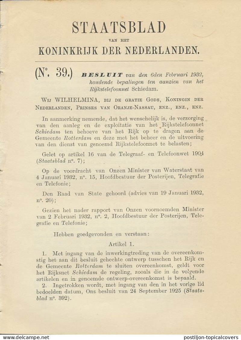 Staatsblad 1932 : Rijkstelefoonnet Schiedam - Historische Dokumente