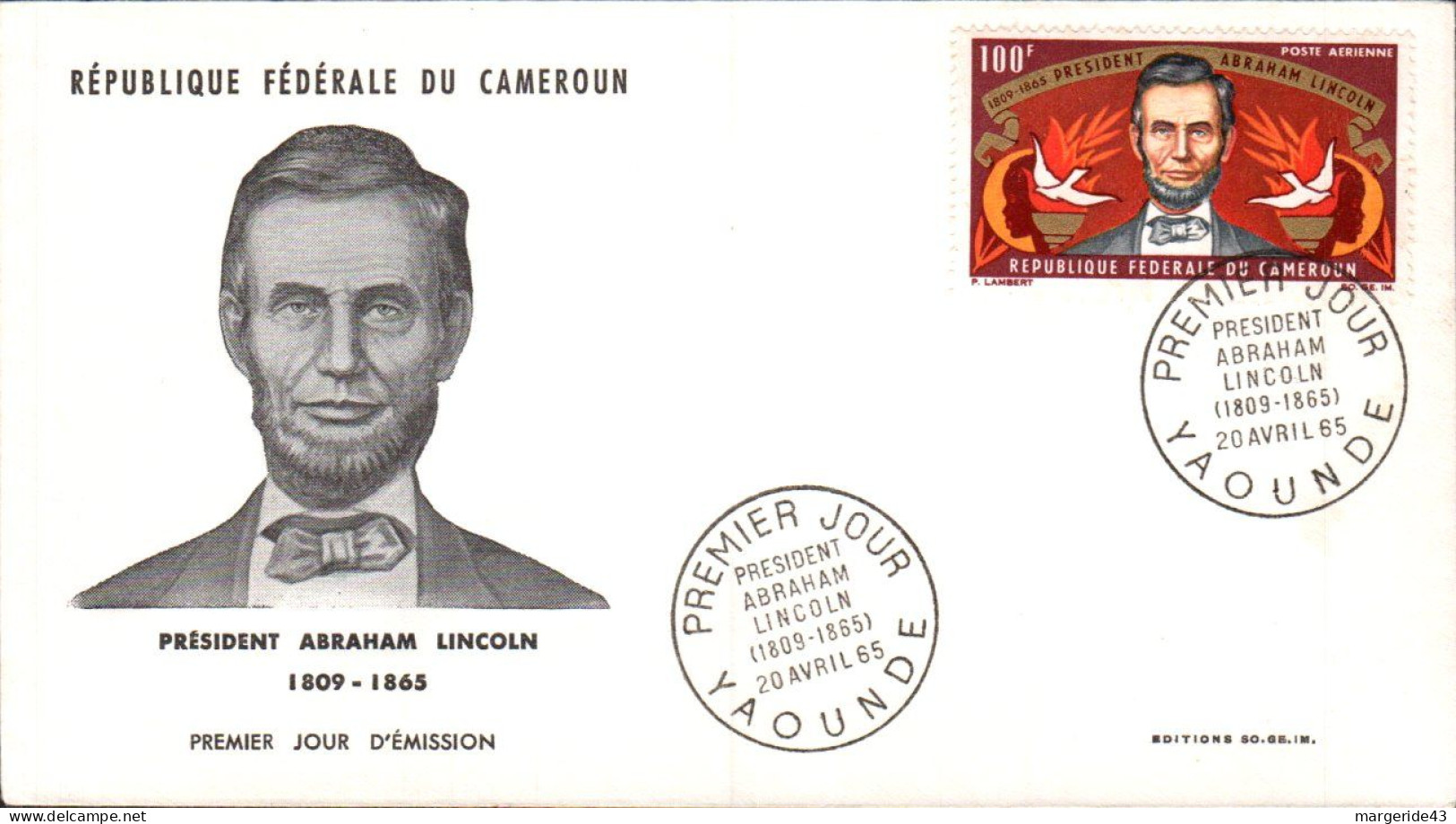 CAMEROUN  FDC 1965 ABRAHAM LINCOLN - Camerun (1960-...)