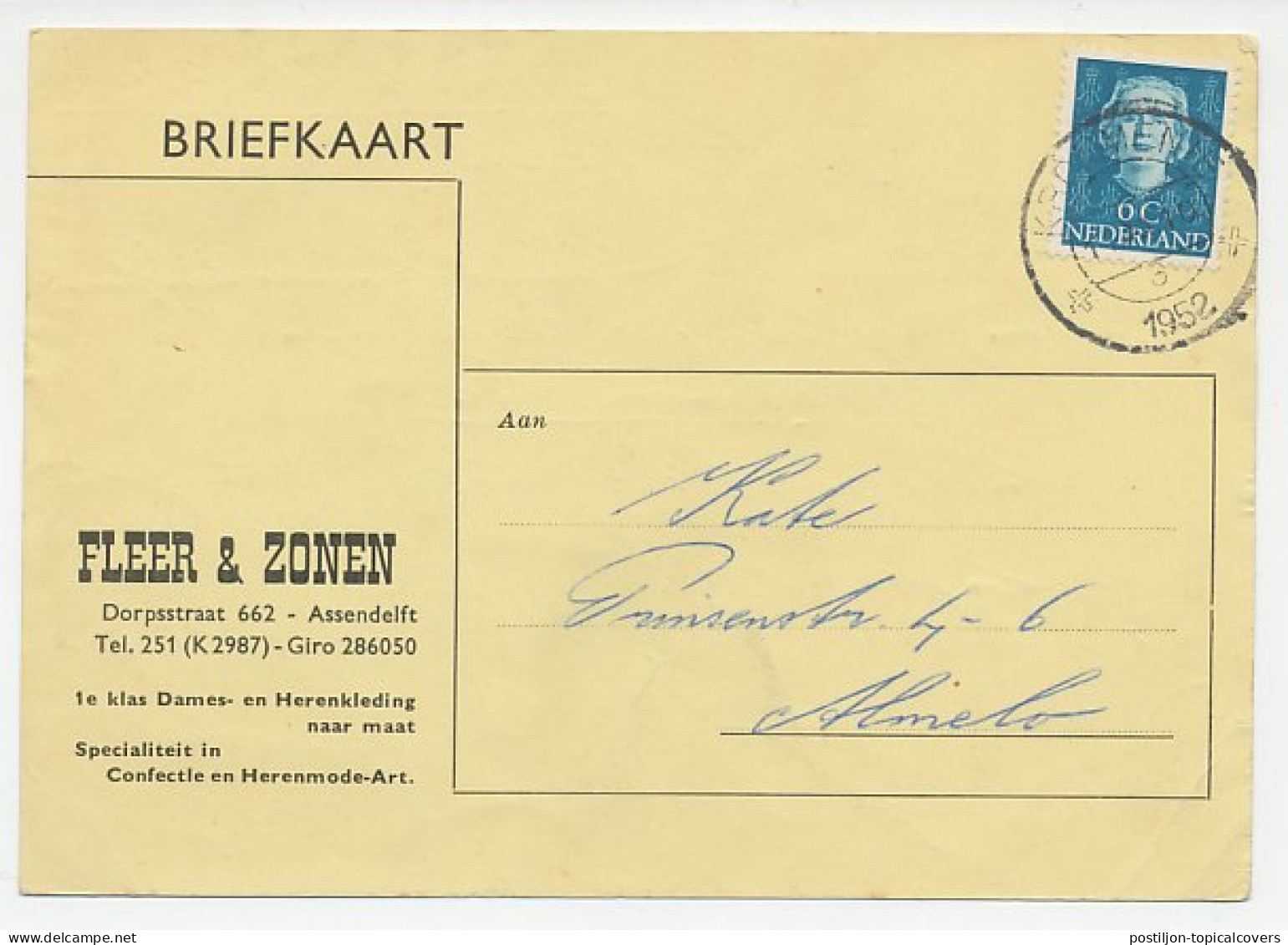 Firma Briefkaart Assendelft 1952 - Confectie / Kleding - Non Classés