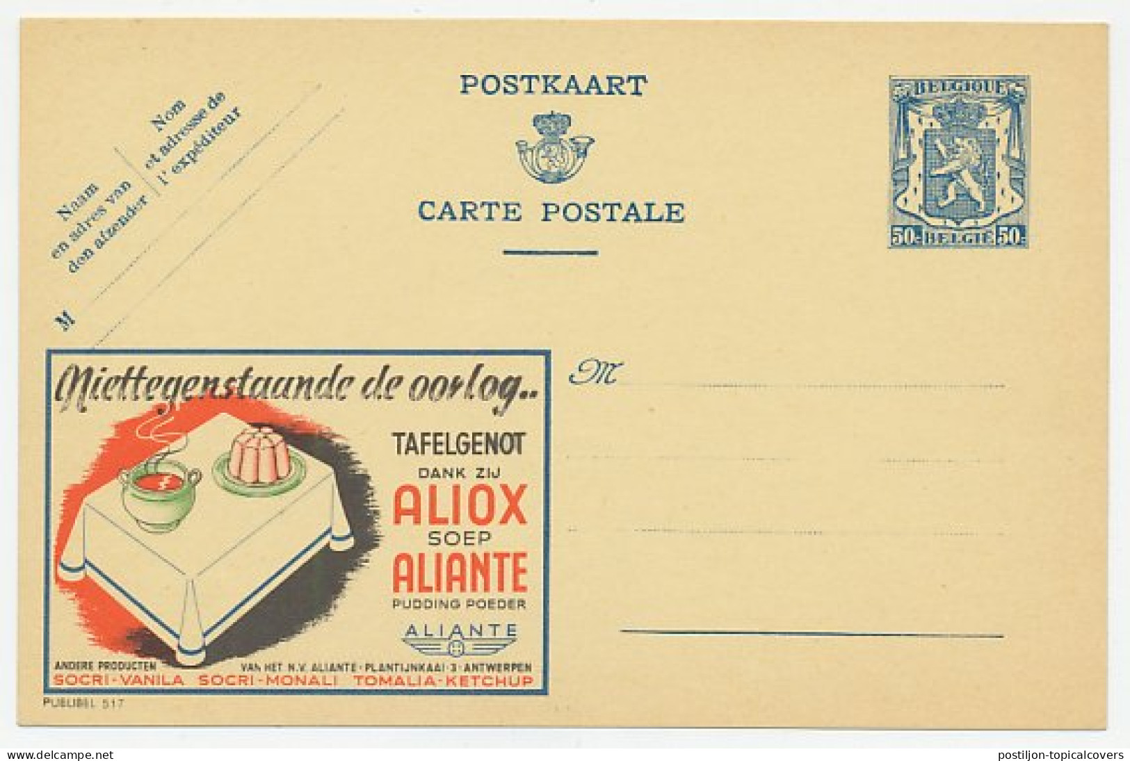 Publibel - Postal Stationery Belgium 1941 Soup - Pudding - Alimentación