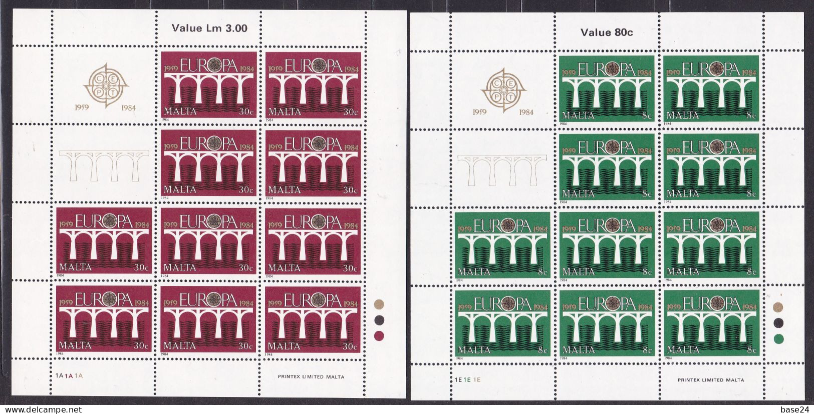 1984 Malta EUROPA CEPT EUROPE 10 Serie Di 2v. MNH** In Minifoglio 2 Minisheets PONTE, BRIDGE - 1984