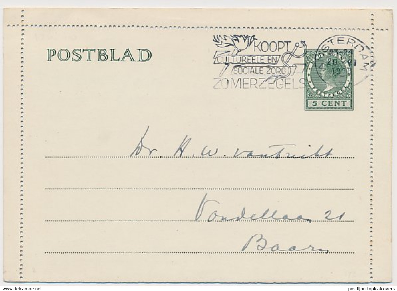 Postblad G. 19 A Amsterdam - Baarn 1938 - Postwaardestukken