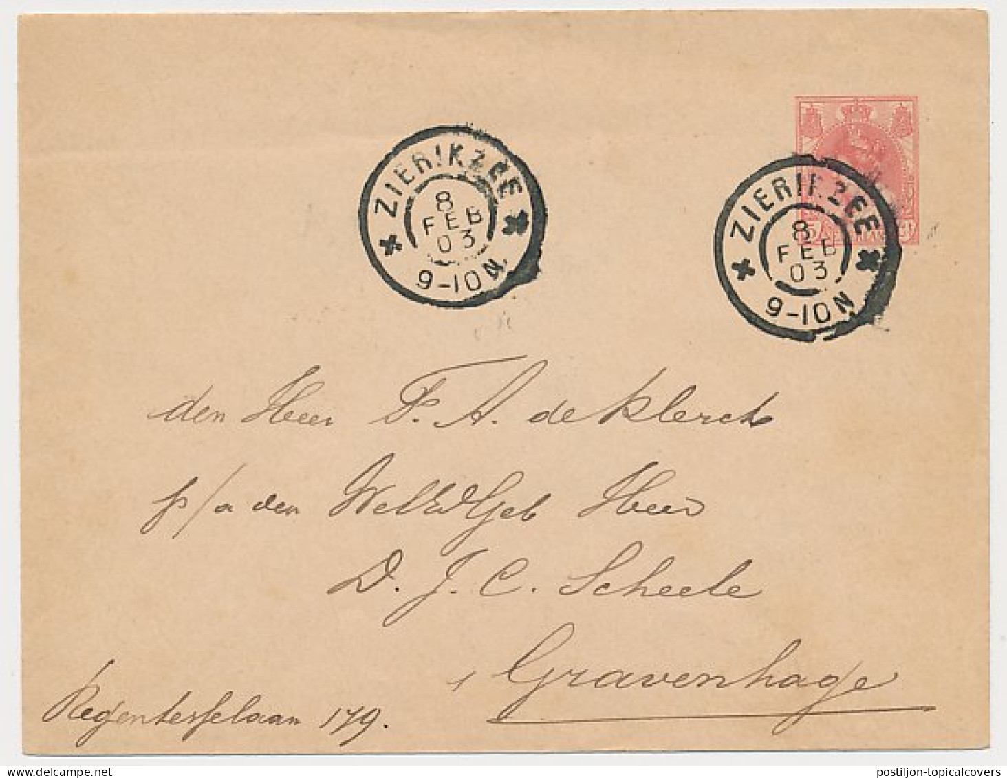 Envelop G. 8 A Zierikzee - Den Haag 1903 - Postwaardestukken