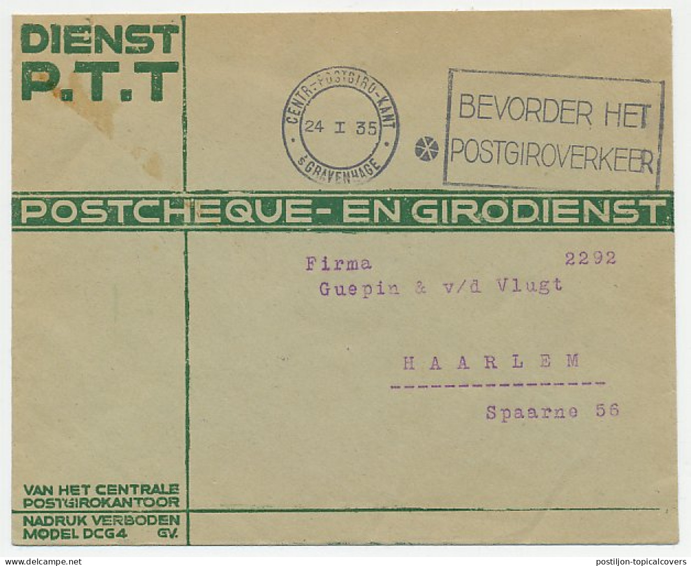 Machinestempel Postgiro Kantoor Den Haag 1935 - Non Classés