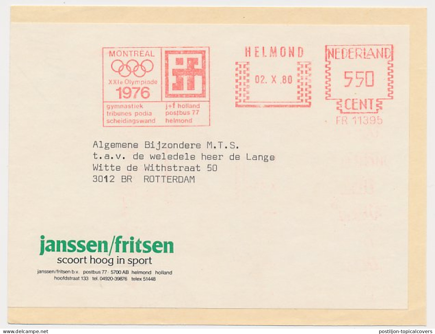 Meter Address Label Netherlands 1980 Olympic Games Montreal 1976 - Helmond - Otros & Sin Clasificación