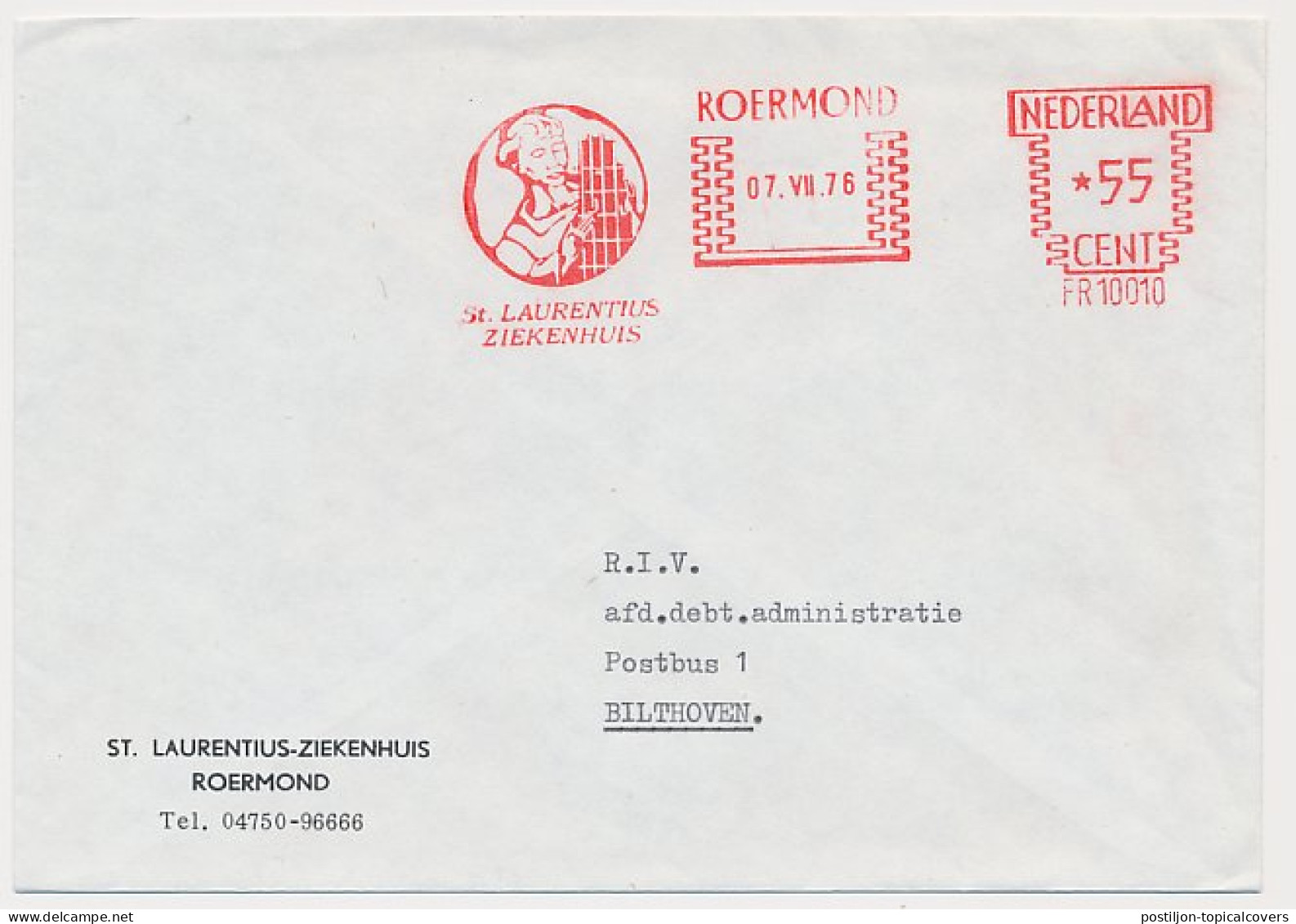 Meter Cover Netherlands 1976 St. Lawrence - Laurentius - Hospital - Roermond - Altri & Non Classificati