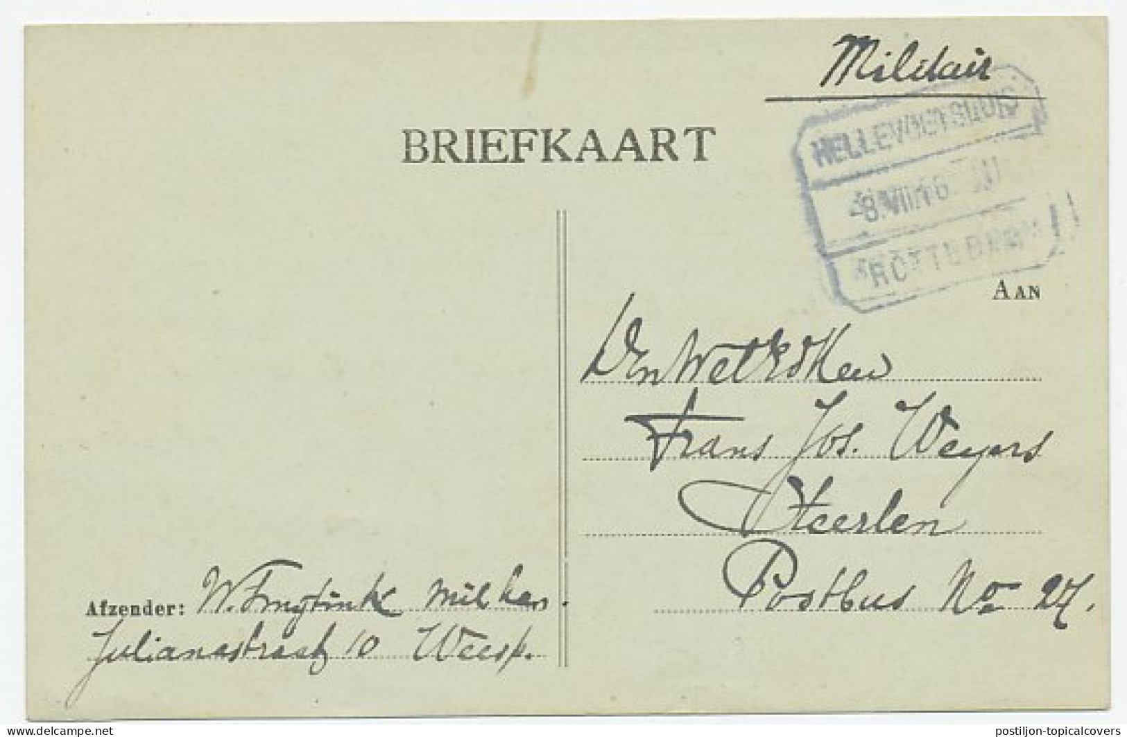 Treinblokstempel : Hellevoetsluis II 1916 - Non Classés