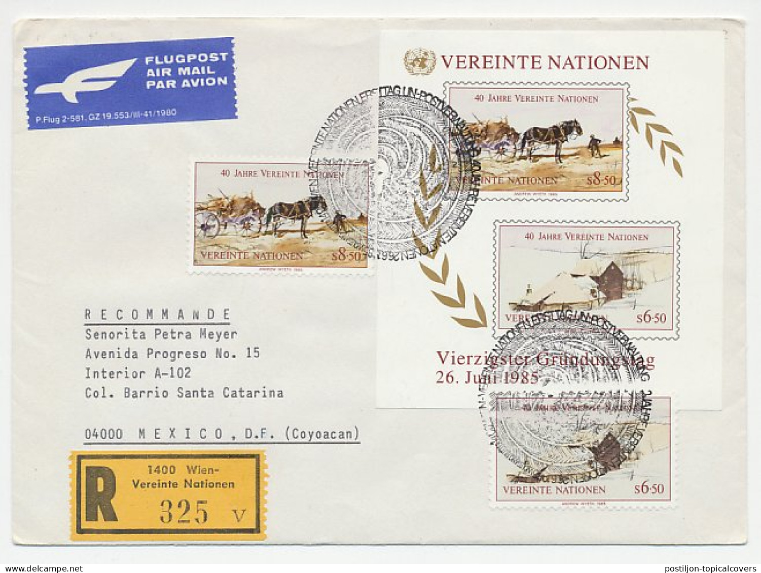 Registered Cover / Postmark United Nations 1985 40 Years UN - Andrew Wyeth - Painter - UNO