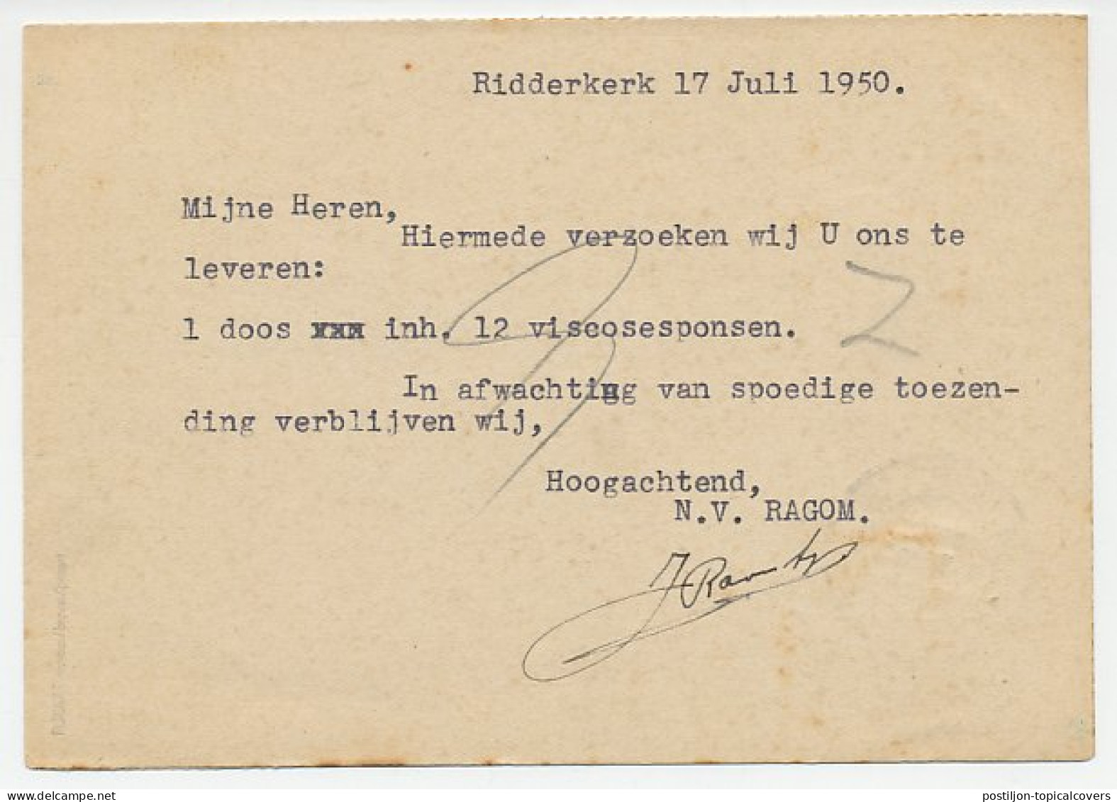 Firma Briefkaart Ridderkerk 1950 - Vervoermaatschappij - Non Classés