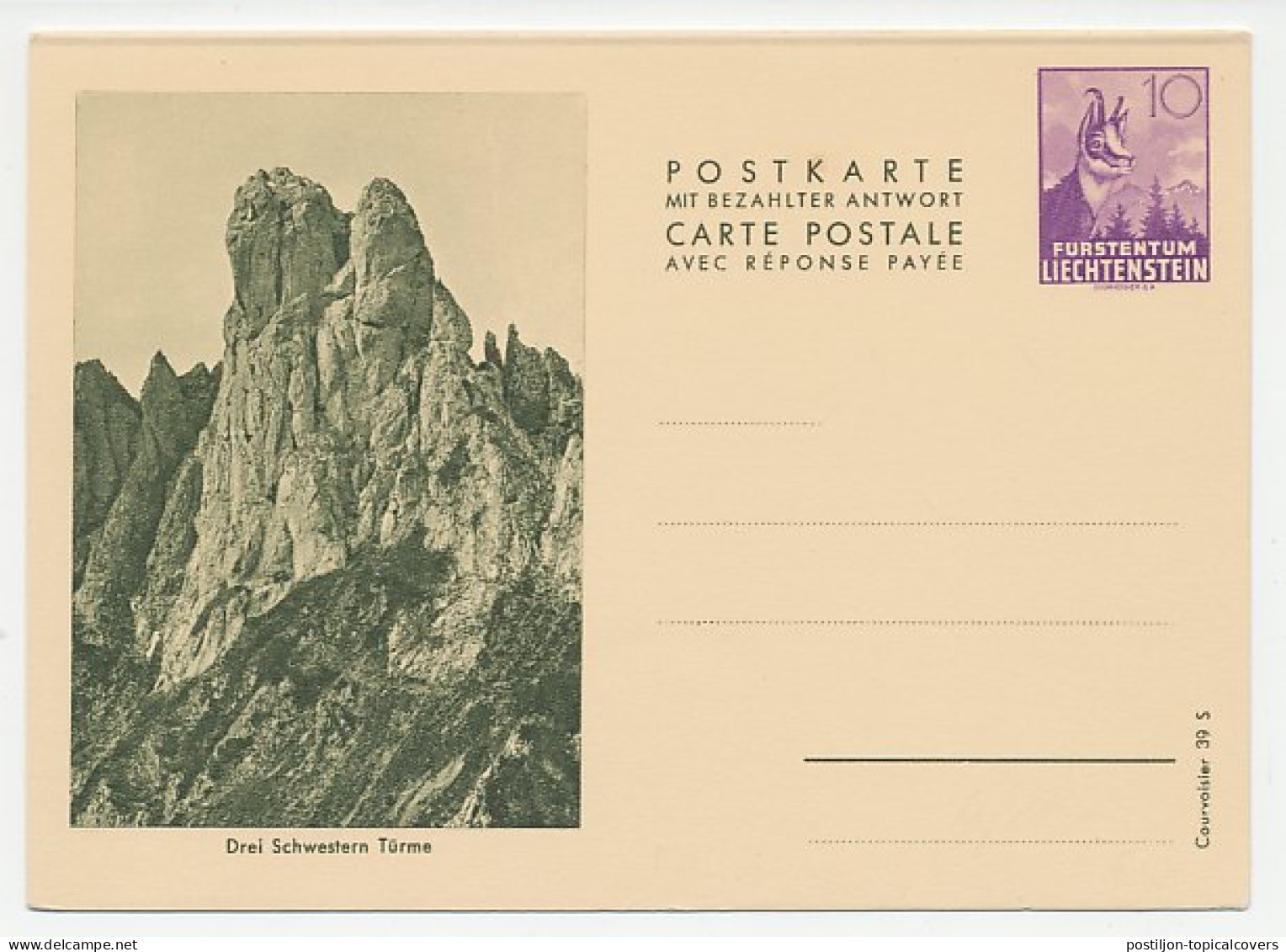Postal Stationery Liechtenstein 1940 Mountain - Three Sister Towers - Other & Unclassified