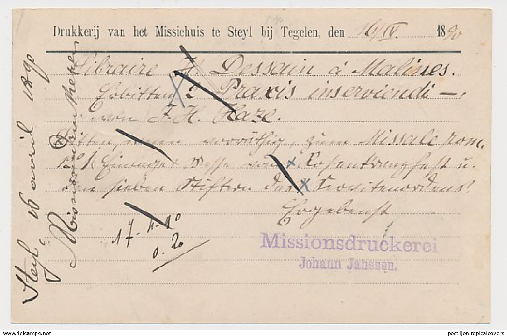 Briefkaart G. 23 Particulier Bedrukt Steyl - Belgie 1890 - Postwaardestukken