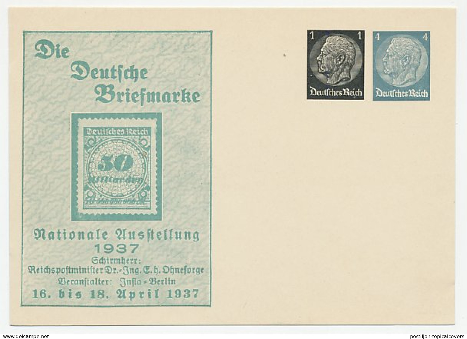 Postal Stationery Germany 1937 Stamp Exhibition Berlin - Infla Stamp - Sonstige & Ohne Zuordnung