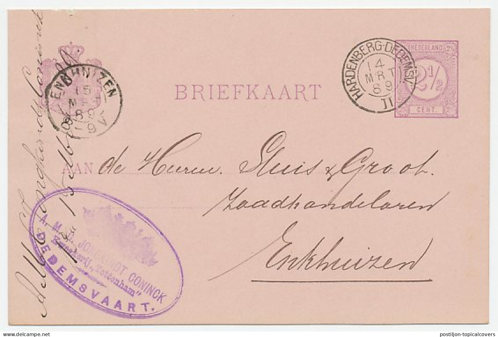 Trein Kleinrondstempel : Hardenberg - Dedemsvaart II 1889 - Storia Postale