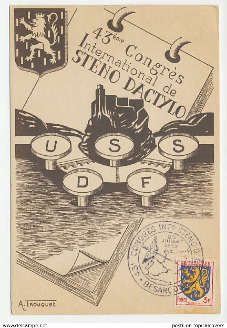 Card / Postmark France 1952 Stenography - International Congress - Otros & Sin Clasificación