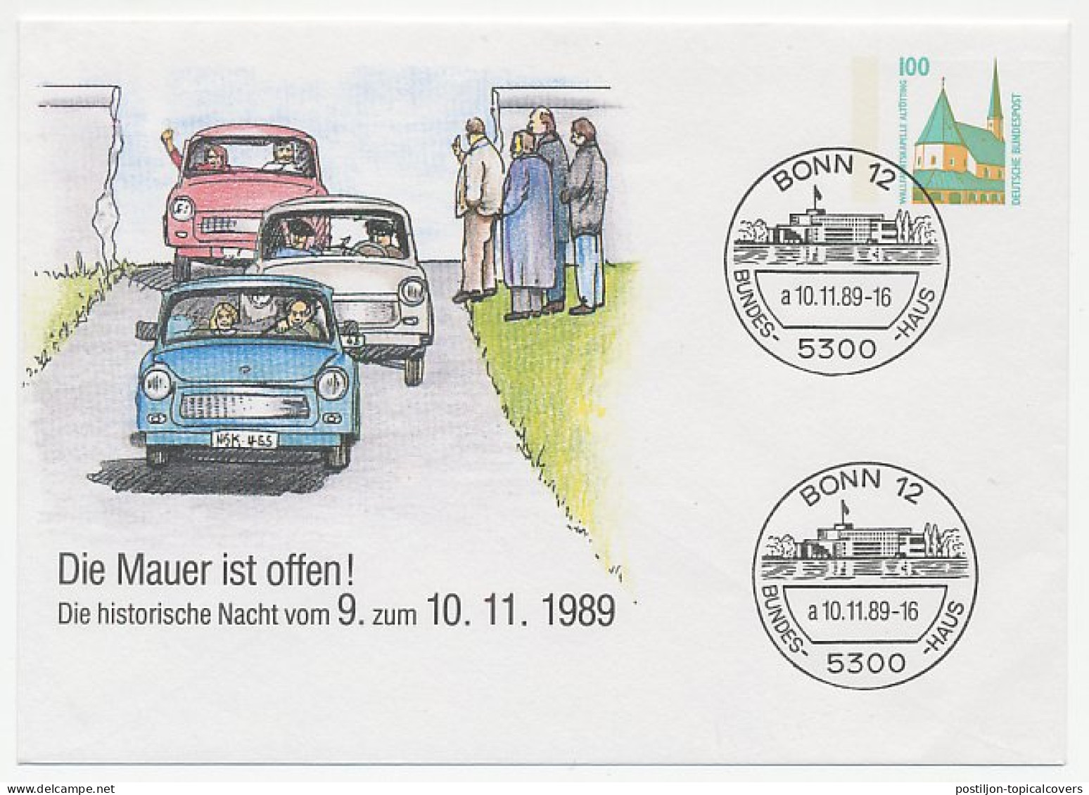 Postal Stationery / Postmark Germany 1989 Car - Trabant - Berlin Wall - Voitures