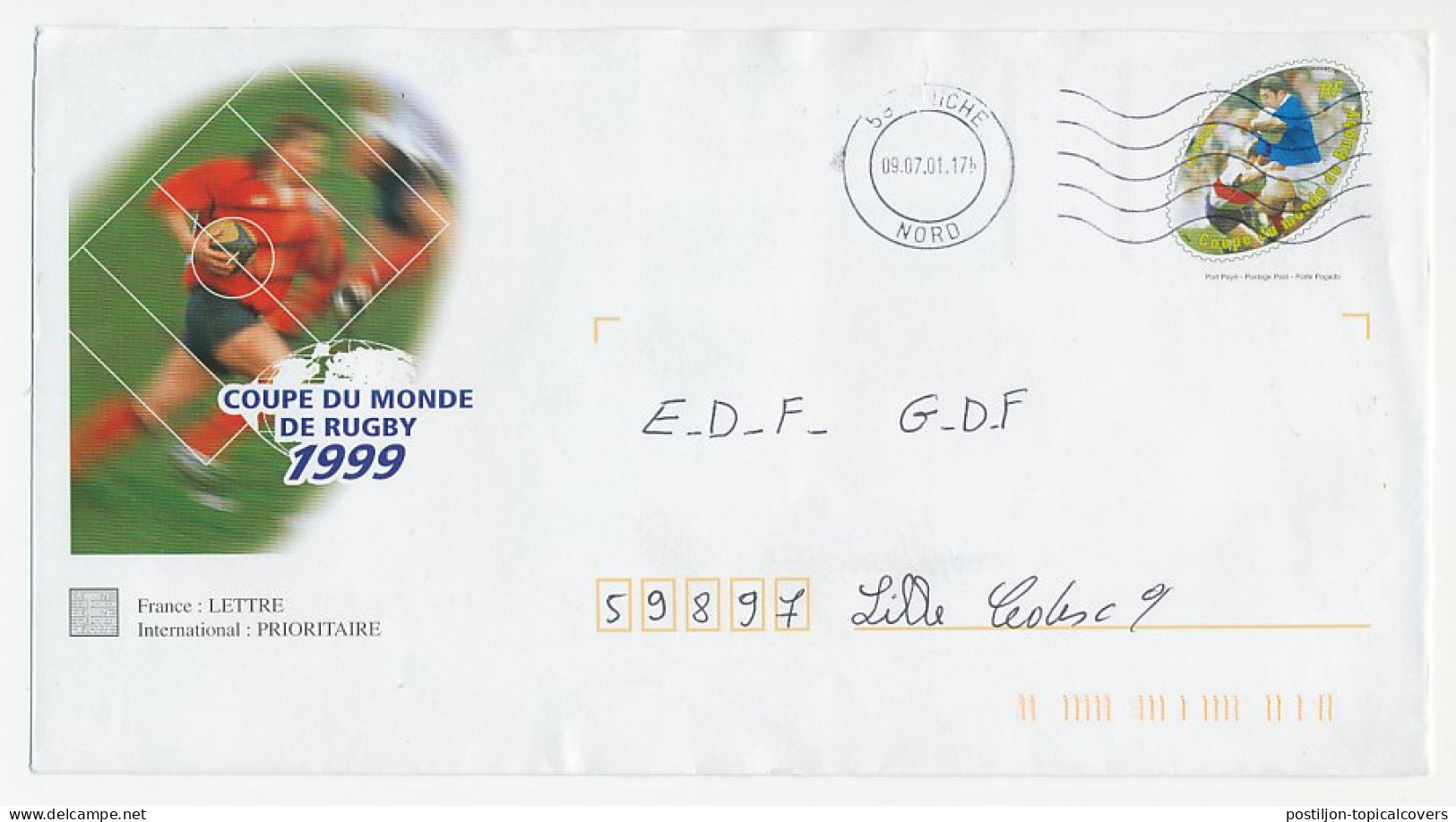 Postal Stationery / PAP France 2001 World Cup Rugby 1999 - Sonstige & Ohne Zuordnung