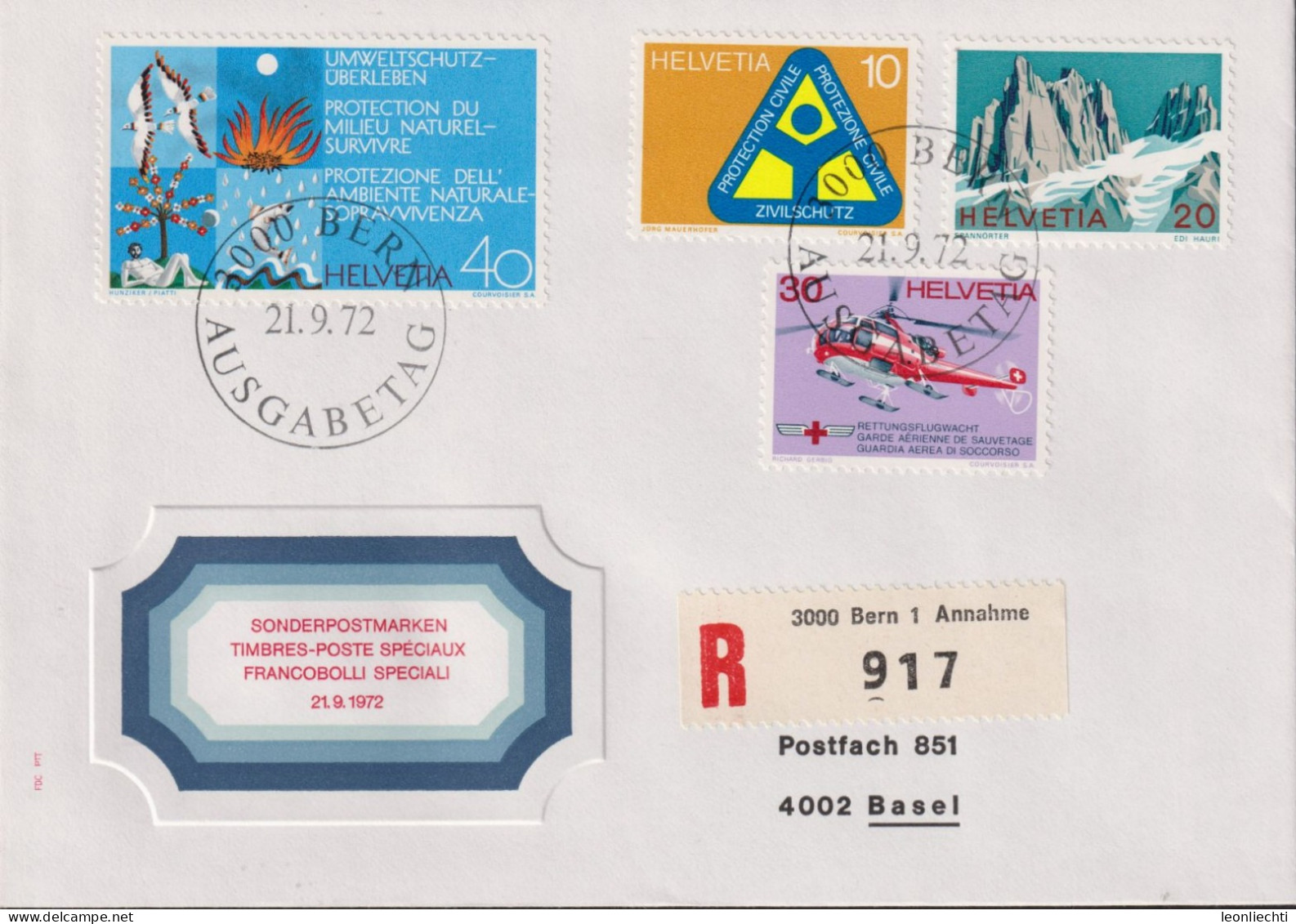 1972 Schweiz FDC - R-Brief, Zum:CH 516-519, Mi:CH: 976-978, Sonderpostmarken - Lettres & Documents