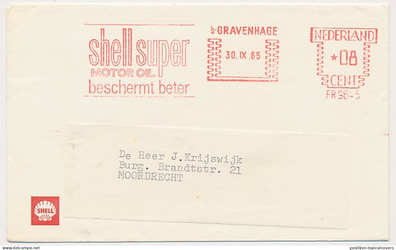 Meter Cover Netherlands 1965 Shell Super - Motor Oil - Andere & Zonder Classificatie